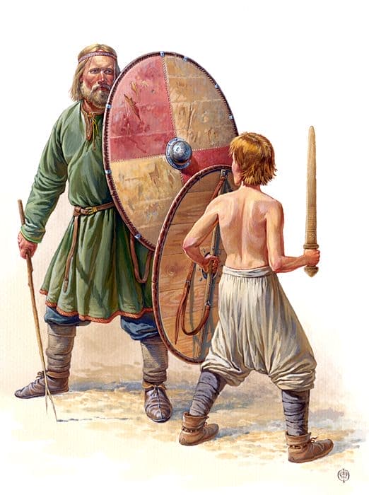 Πατέρας Ρως διδάσκει τον Νεαρό γιο του, Reconstructions by Oleg Fedorov